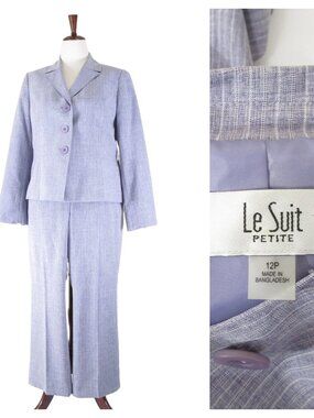 Le Suit Petite Lavender Gray Stripe Pant Suit Size 12P Formal Business Career